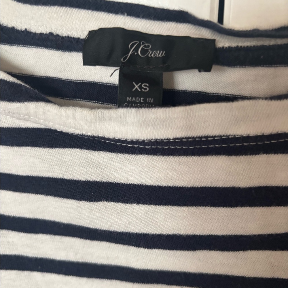 J. Crew Navy and White Striped 3/4 Sleeve Top Size XS - Picture 3 of 10